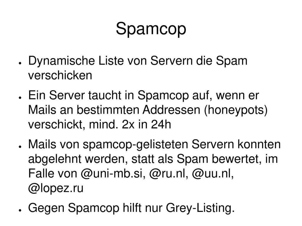 Spamcop Dynamische Liste von Servern die Spam verschicken