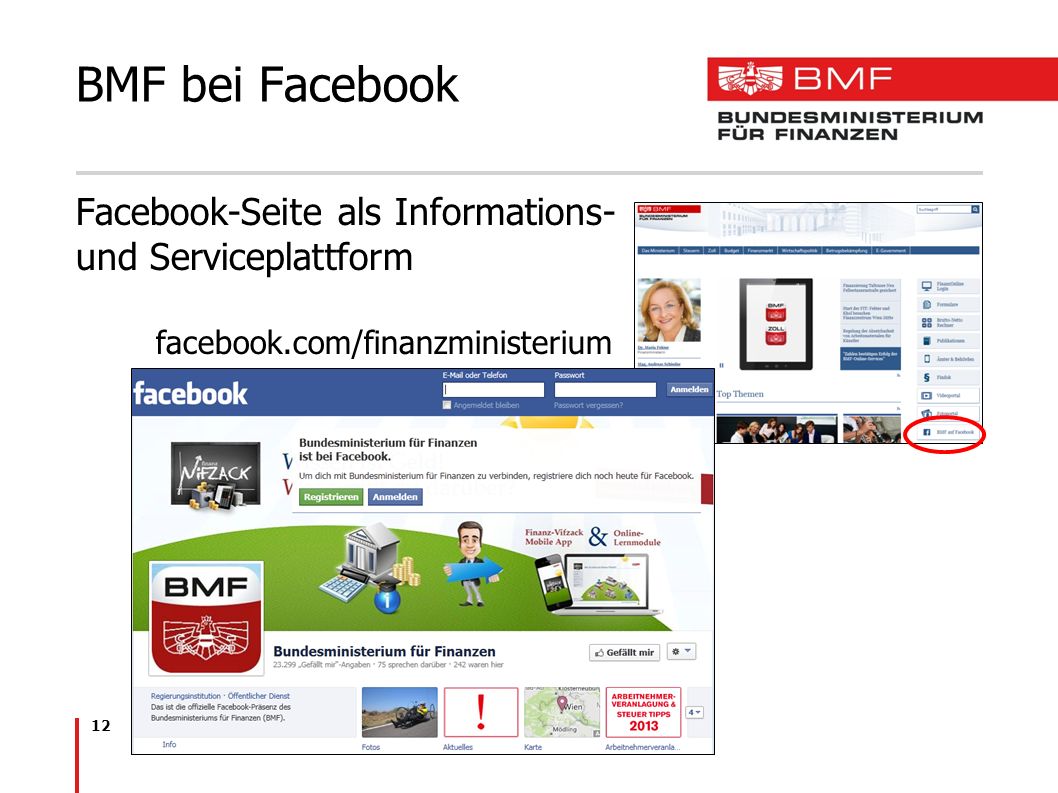 BMF bei Facebook Facebook-Seite als Informations- und Serviceplattform
