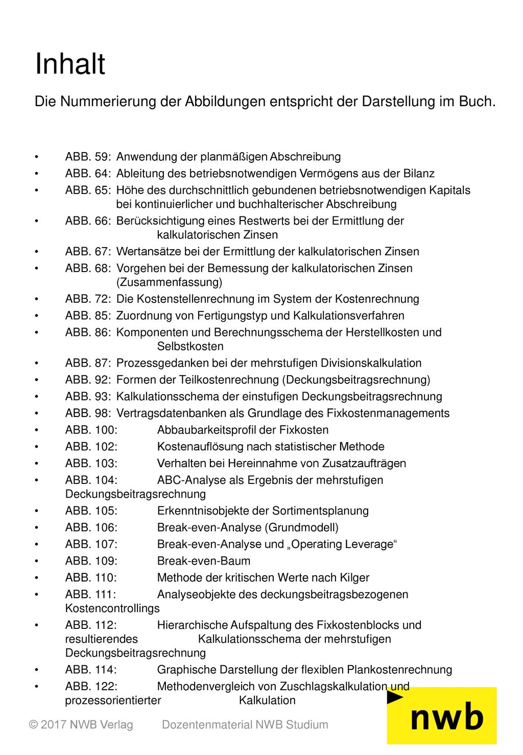 Inhalt Die Nummerierung der Abbildungen entspricht der Darstellung im Buch.