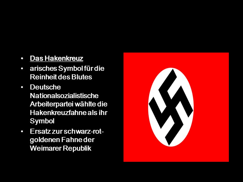 Das Hakenkreuz arisches Symbol für die Reinheit des Blutes. Deutsche Nationalsozialistische Arbeiterpartei wählte die Hakenkreuzfahne als ihr Symbol.