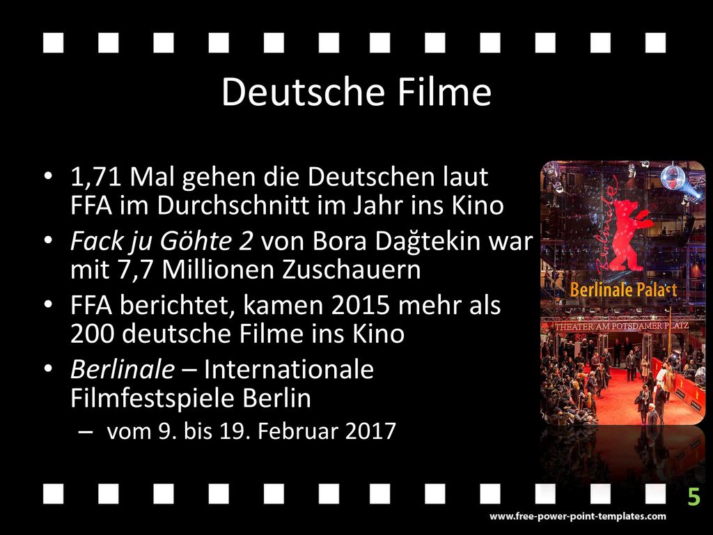 Deutsche Filme 1,71 Mal gehen die Deutschen laut FFA im Durchschnitt im Jahr ins Kino.