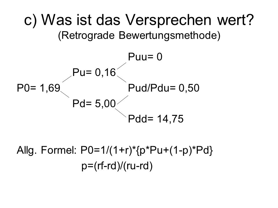 c) Was ist das Versprechen wert (Retrograde Bewertungsmethode)