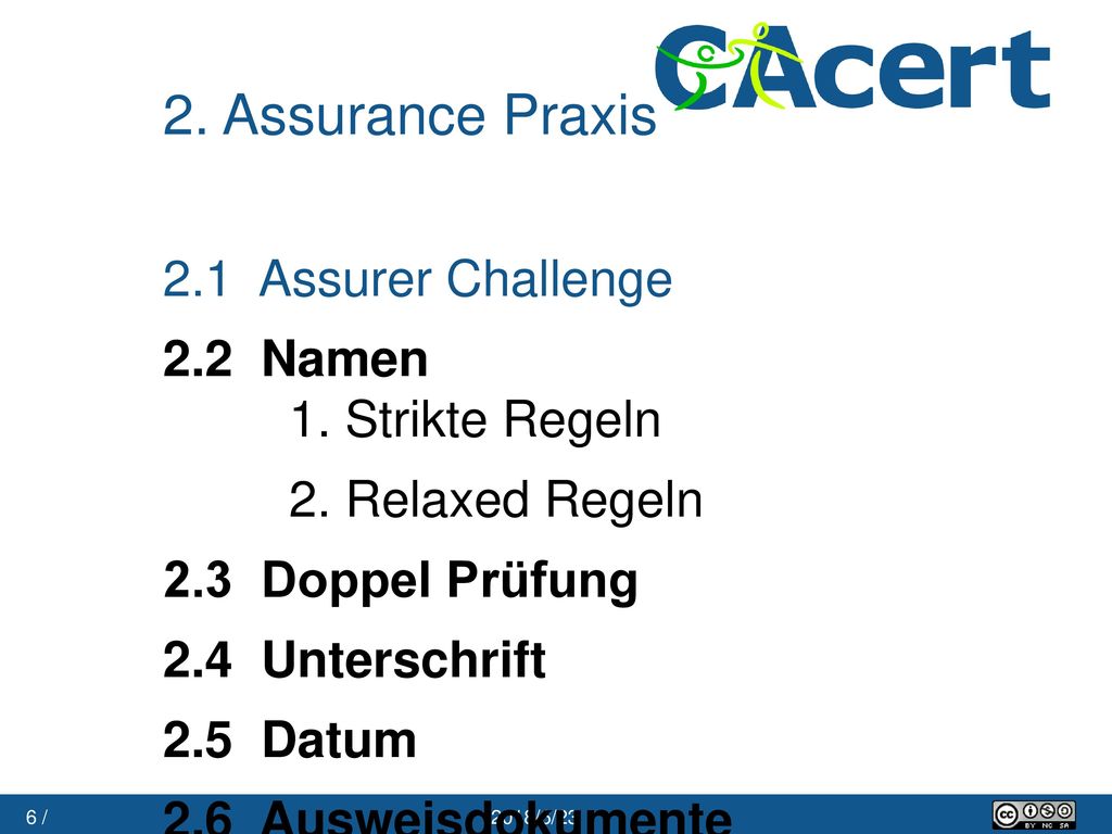 2. Assurance Praxis 2.1 Assurer Challenge 2.2 Namen 1. Strikte Regeln