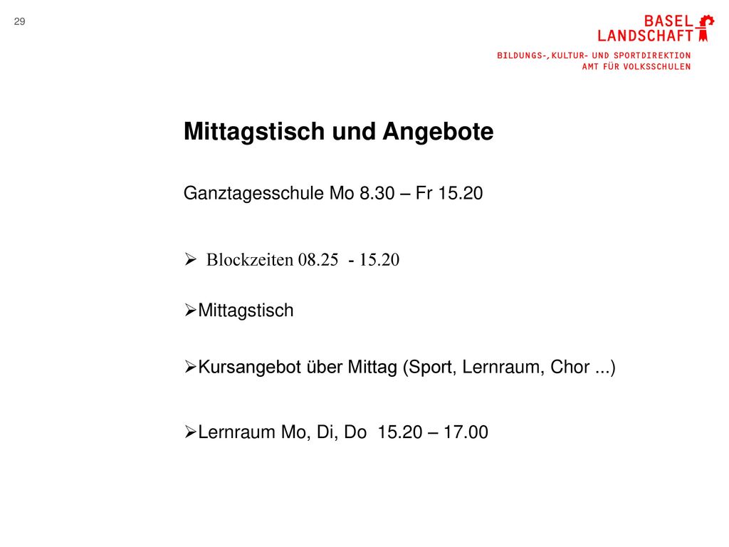 Mittagstisch und Angebote