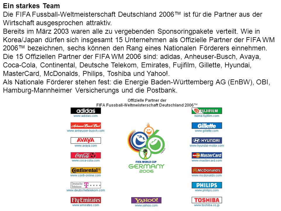 WM 2006 Deutschland Standorte und FIFA Sponsoren - ppt video online  herunterladen