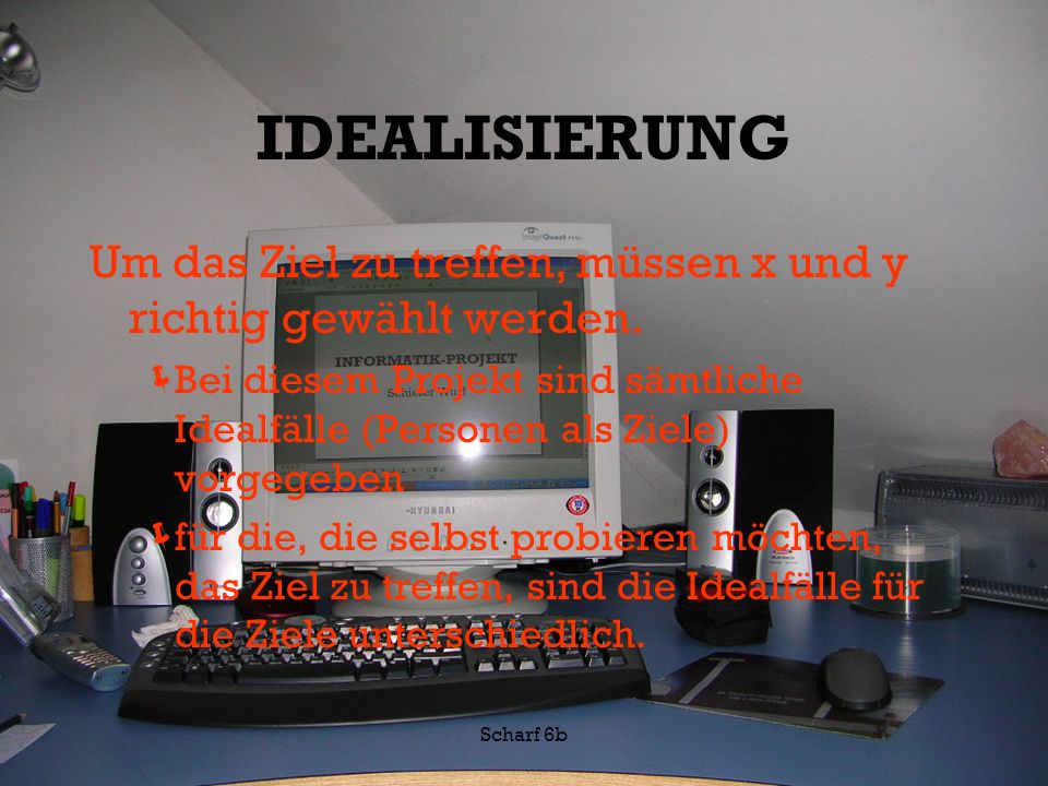 IDEALISIERUNG Um das Ziel zu treffen, müssen x und y richtig gewählt werden.