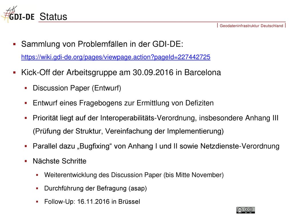 Status Sammlung von Problemfällen in der GDI-DE:   pageId=