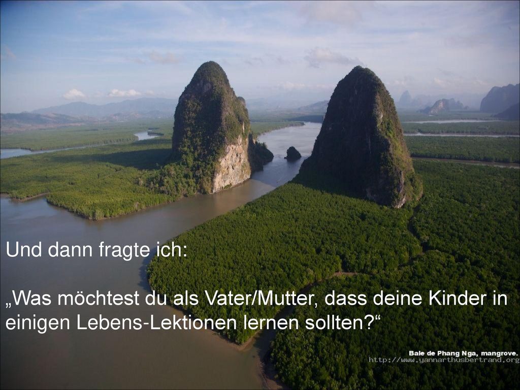 Und dann fragte ich: „Was möchtest du als Vater/Mutter, dass deine Kinder in einigen Lebens-Lektionen lernen sollten