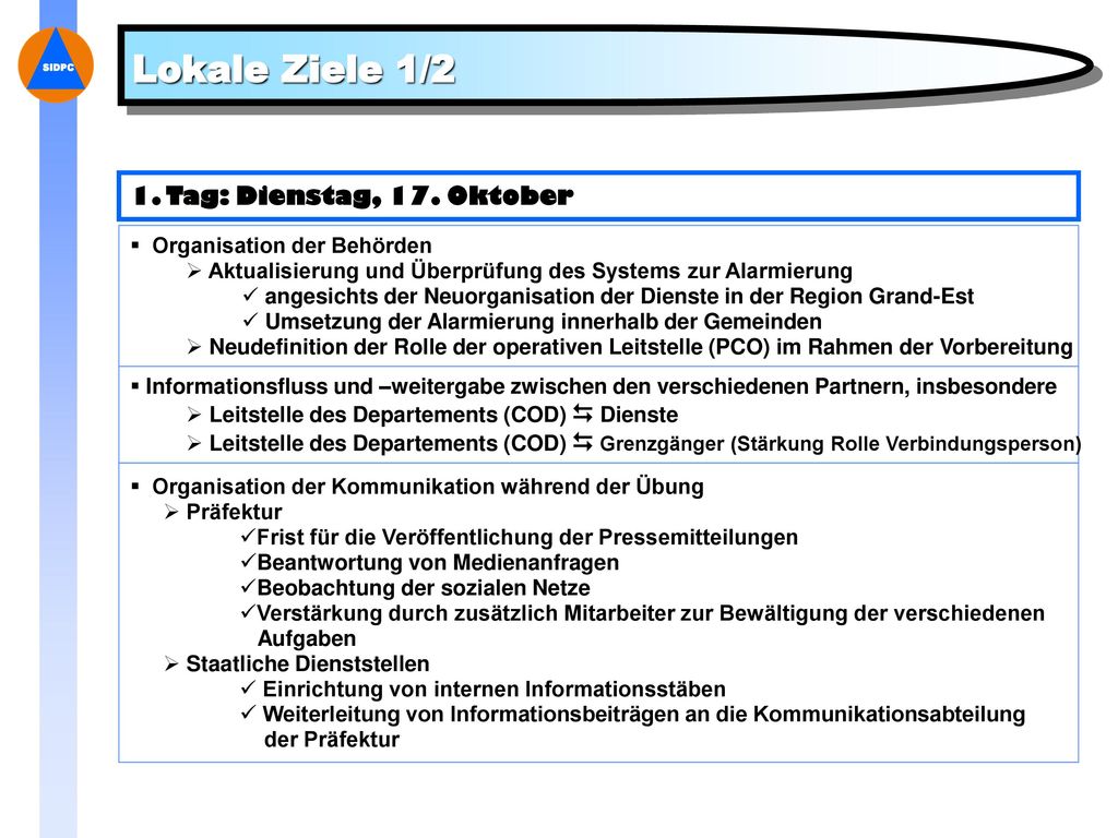 Lokale Ziele 1/2 1. Tag: Dienstag, 17. Oktober