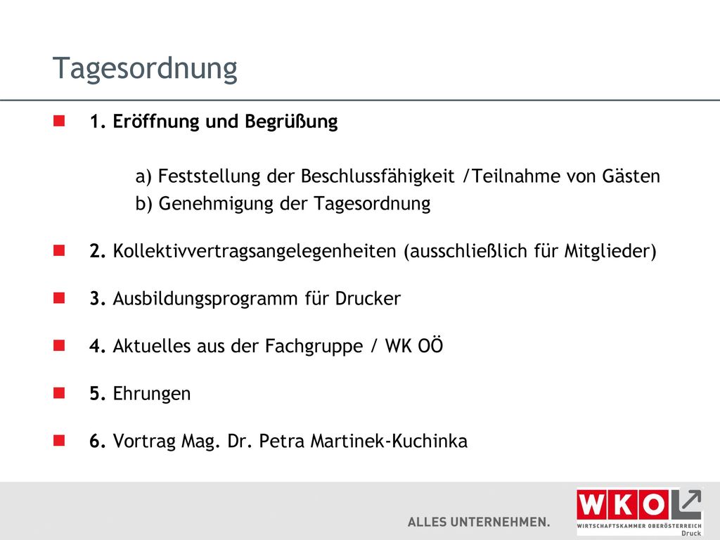 Tagesordnung 1. Eröffnung und Begrüßung