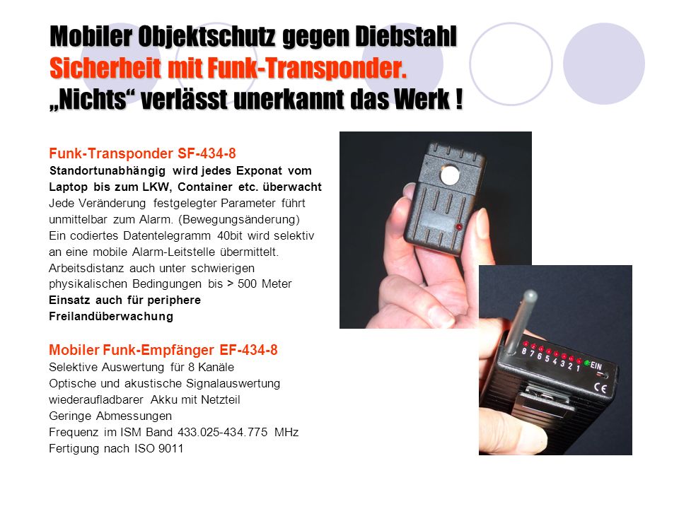 Mobiler Objektschutz gegen Diebstahl Sicherheit mit Funk-Transponder