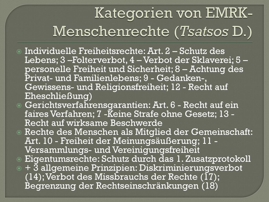 Kategorien von EMRK-Menschenrechte (Tsatsos D.)