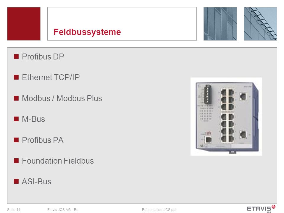 Feldbussysteme Profibus DP Ethernet TCP/IP Modbus / Modbus Plus M-Bus