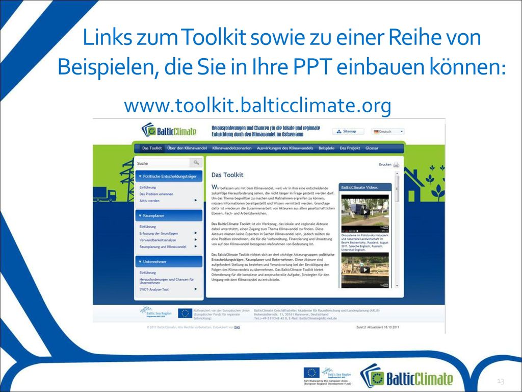 Links zum Toolkit sowie zu einer Reihe von Beispielen, die Sie in Ihre PPT einbauen können: