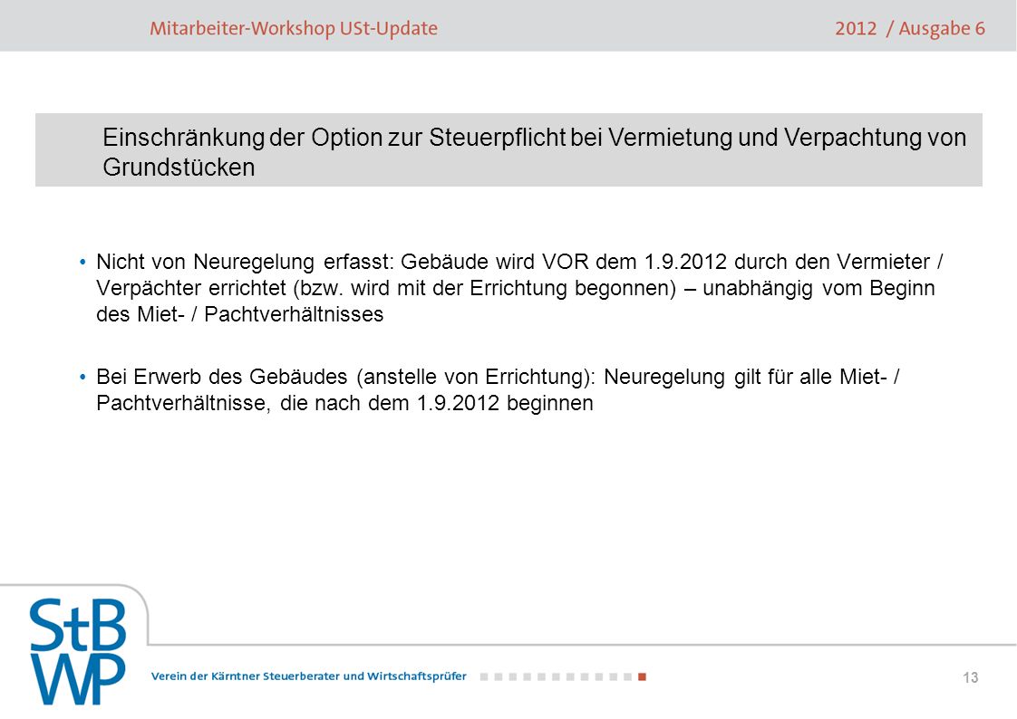 Einschränkung der Option zur Steuerpflicht bei Vermietung und Verpachtung von Grundstücken