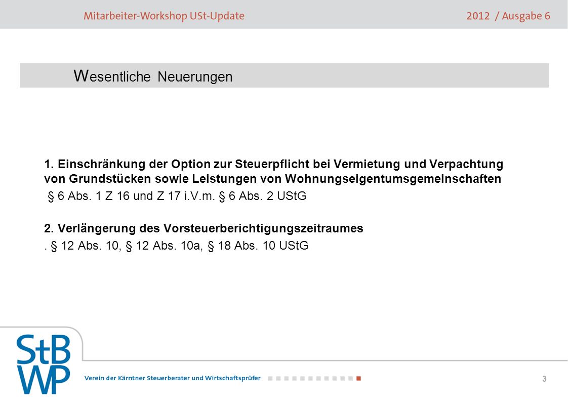Wesentliche Neuerungen