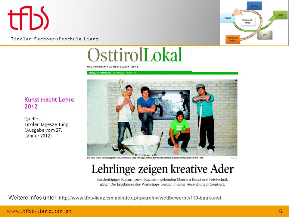 Kunst macht Lehre Quelle: Tiroler Tageszeitung. (Ausgabe vom 27. Jänner 2012)
