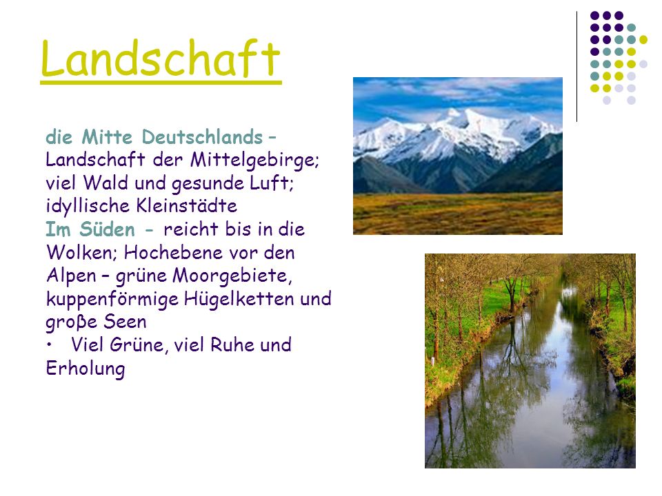 Landschaft die Mitte Deutschlands – Landschaft der Mittelgebirge; viel Wald und gesunde Luft; idyllische Kleinstädte.