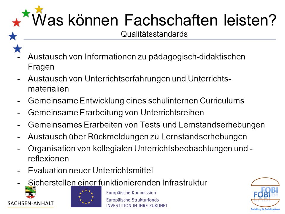 Was können Fachschaften leisten Qualitätsstandards