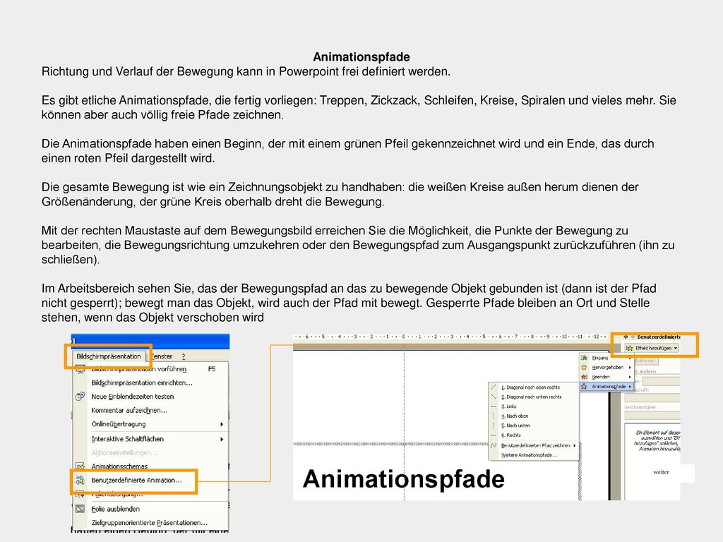 Animationspfade Richtung und Verlauf der Bewegung kann in Powerpoint frei definiert werden.