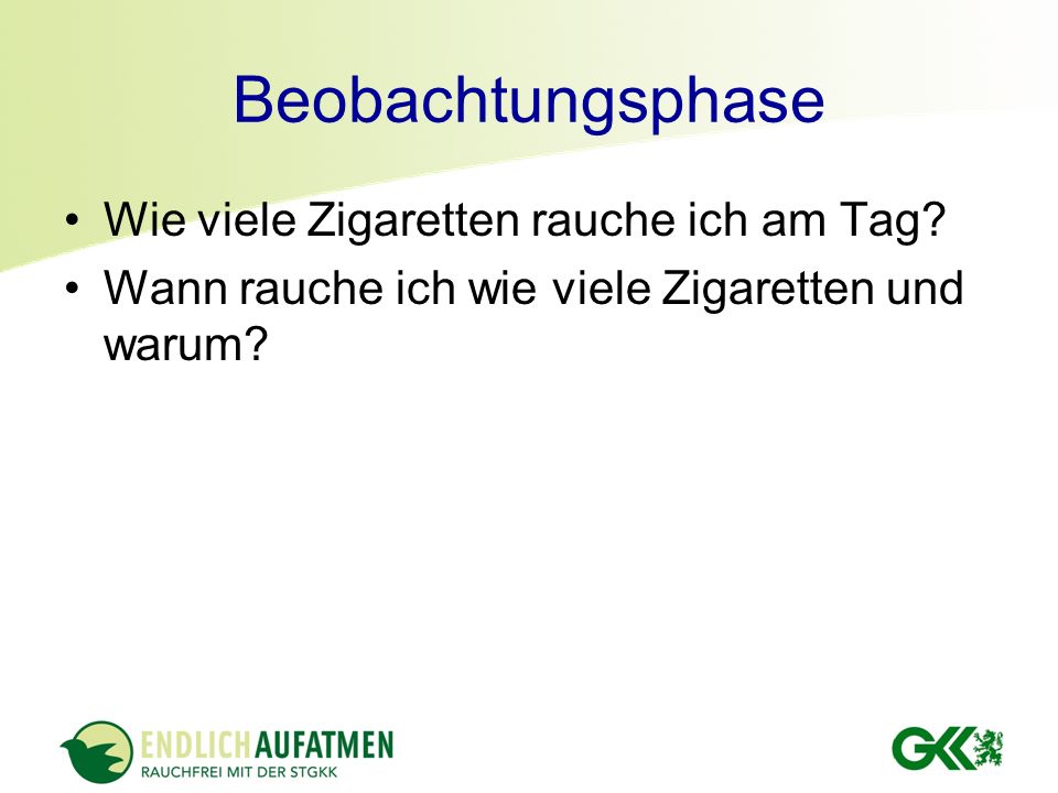 Beobachtungsphase Wie viele Zigaretten rauche ich am Tag