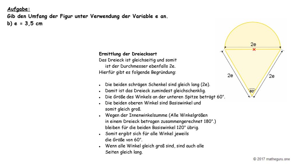 Aufgabe: Gib den Umfang der Figur unter Verwendung der Variable e an