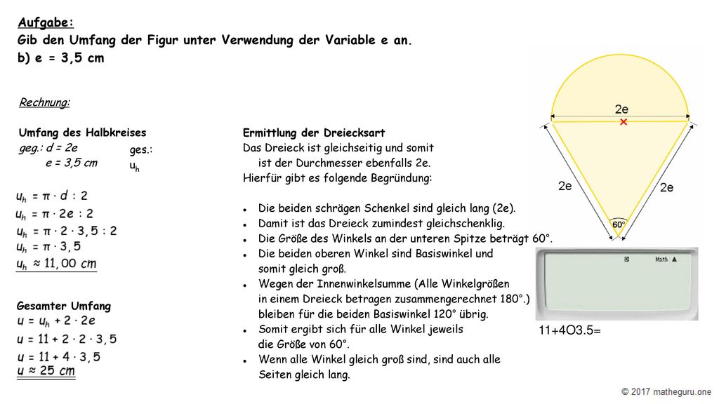 Aufgabe: Gib den Umfang der Figur unter Verwendung der Variable e an