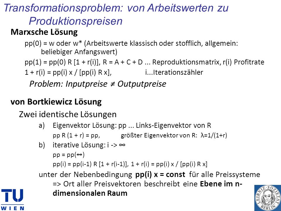 Transformationsproblem: von Arbeitswerten zu Produktionspreisen