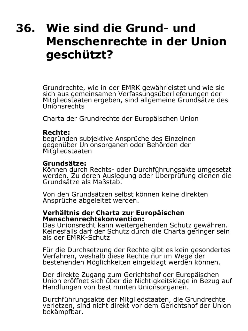 36. Wie sind die Grund- und Menschenrechte in der Union geschützt