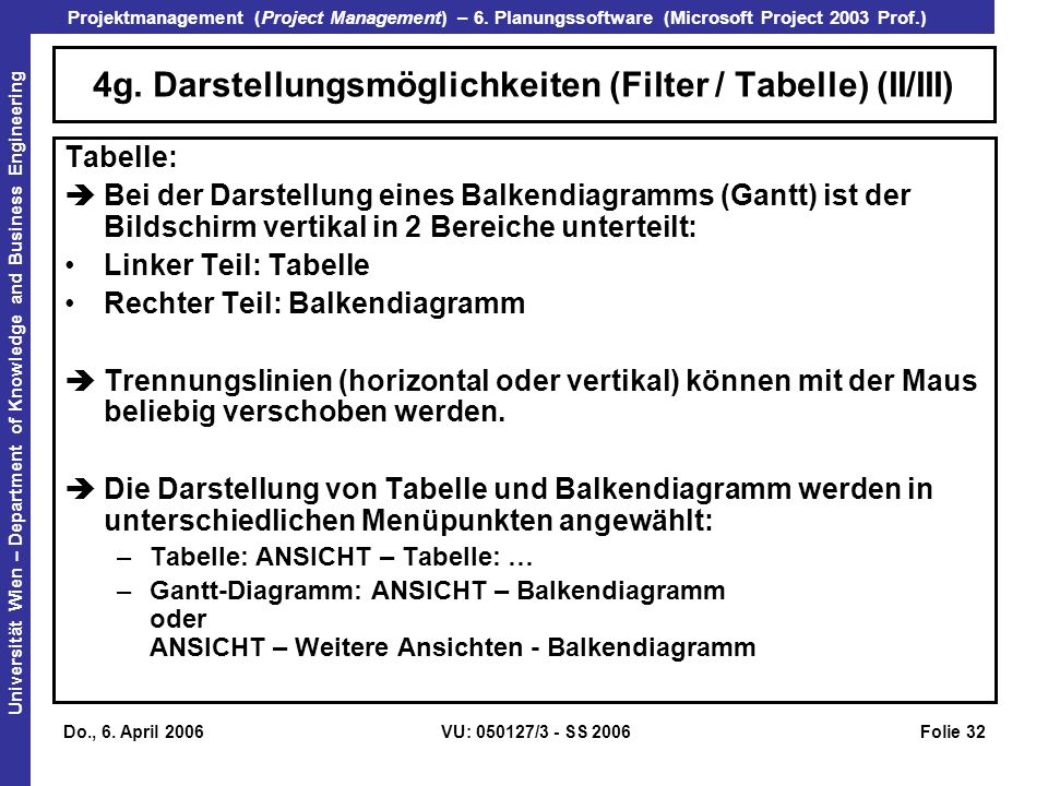 4g. Darstellungsmöglichkeiten (Filter / Tabelle) (II/III)