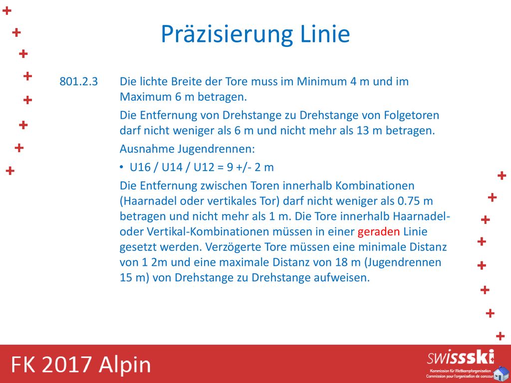 Präzisierung Linie Die lichte Breite der Tore muss im Minimum 4 m und im Maximum 6 m betragen.