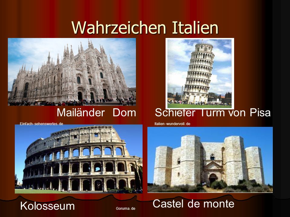 Wahrzeichen Italien Mailänder Dom Schiefer Turm von Pisa