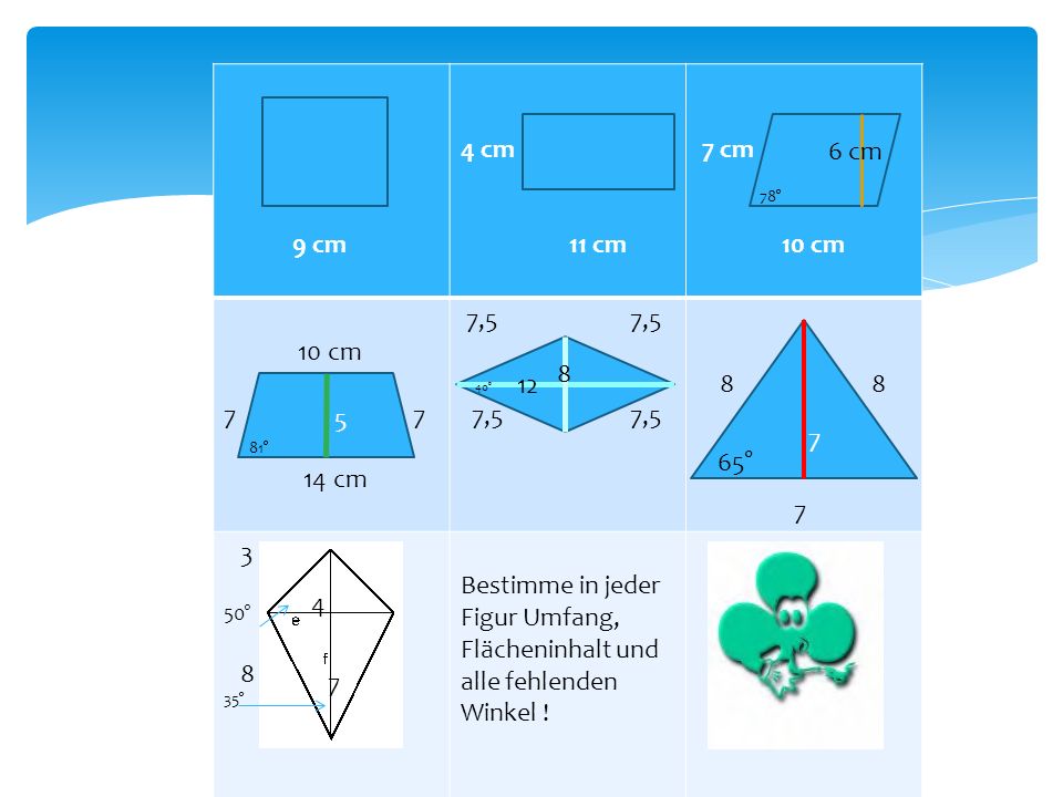 9 cm 4 cm. 11 cm. 7 cm 6 cm. 10 cm cm. 7,5 7,5.