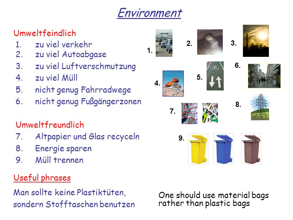 Environment Umweltfeindlich 1. zu viel verkehr 2. zu viel Autoabgase