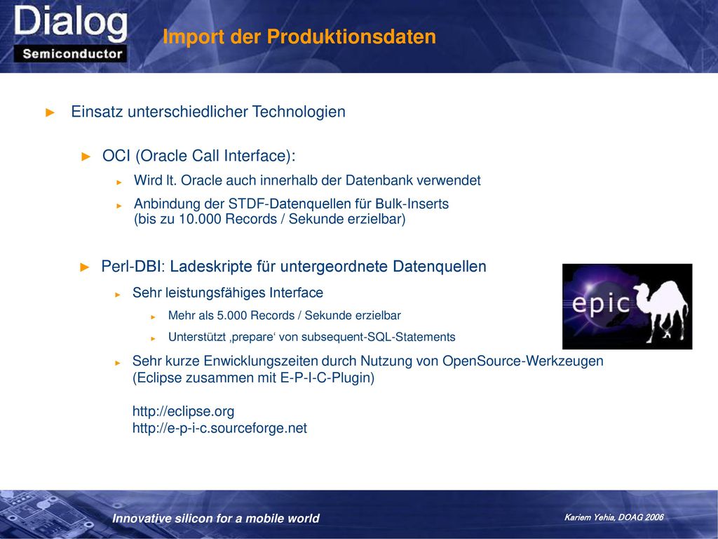 Import der Produktionsdaten