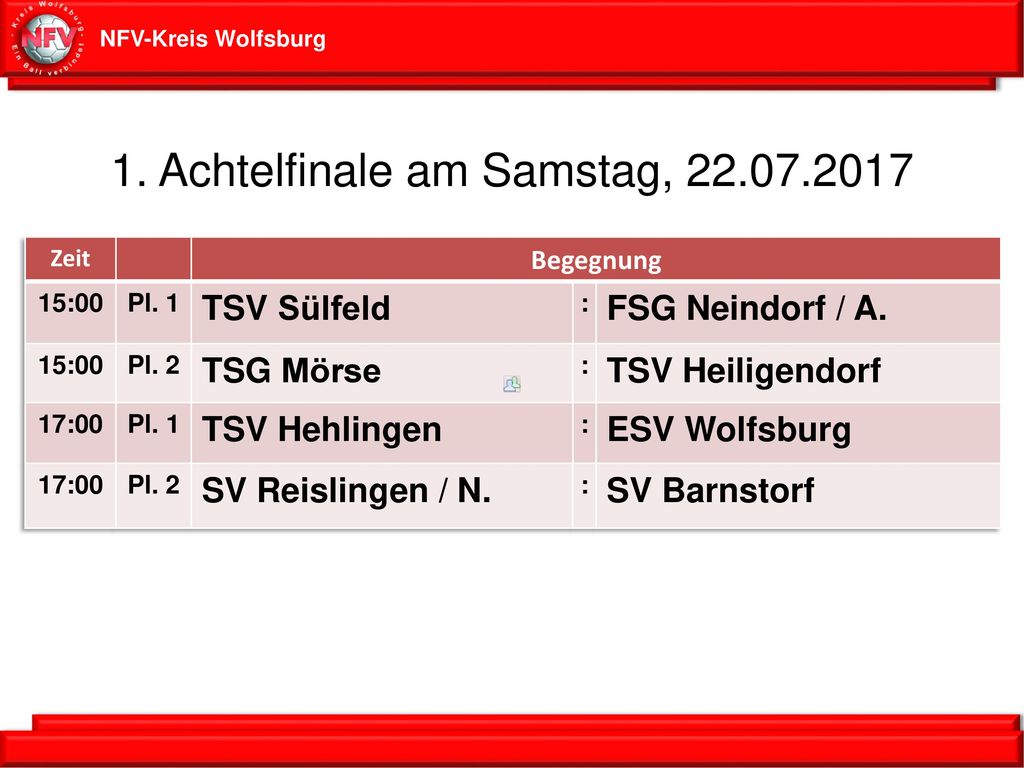 1. Achtelfinale am Samstag,