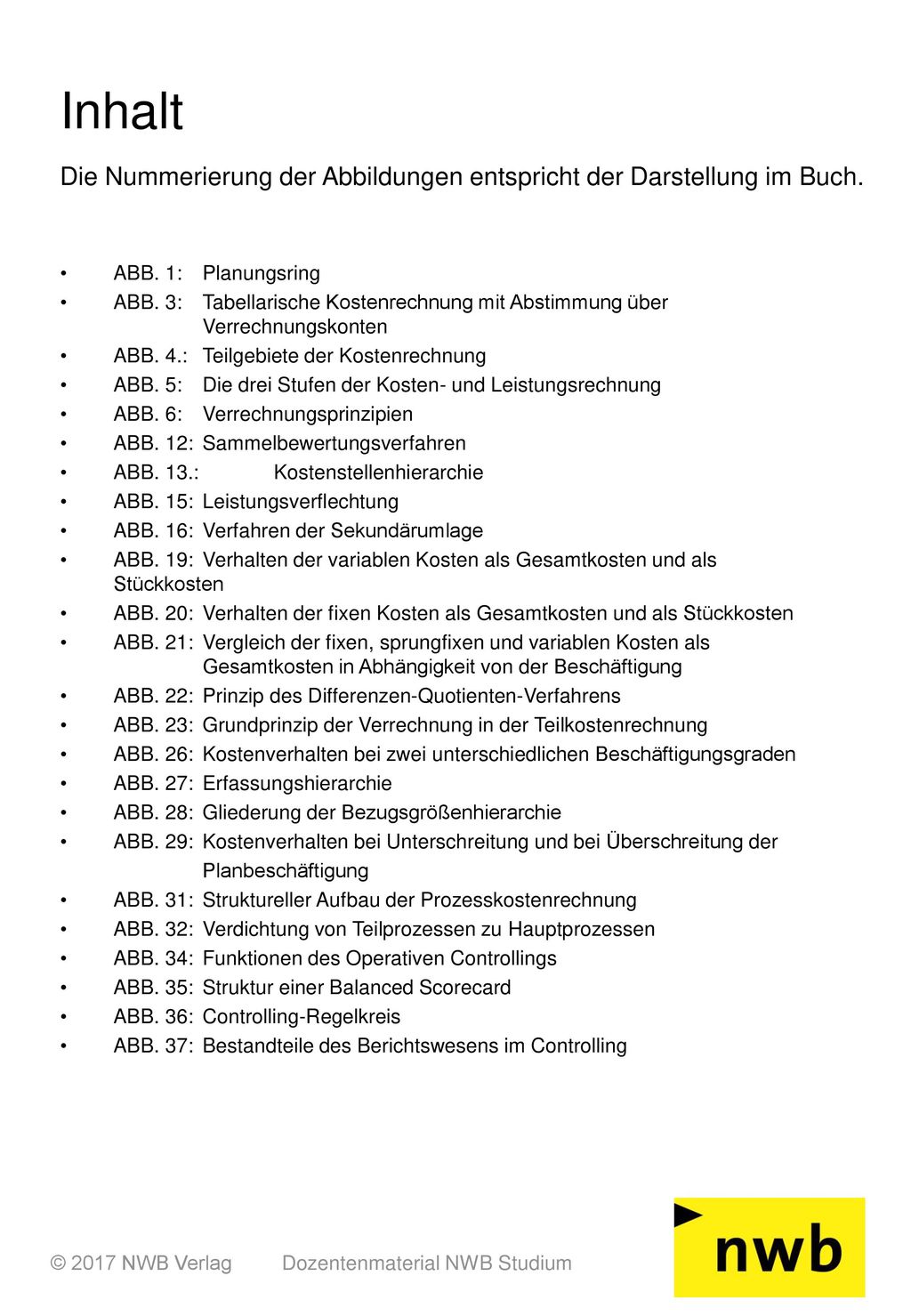 Inhalt Die Nummerierung der Abbildungen entspricht der Darstellung im Buch.