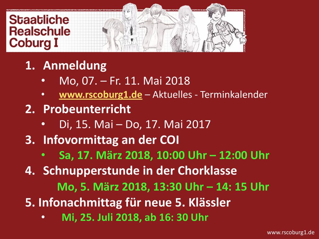 Infovormittag an der COI Schnupperstunde in der Chorklasse
