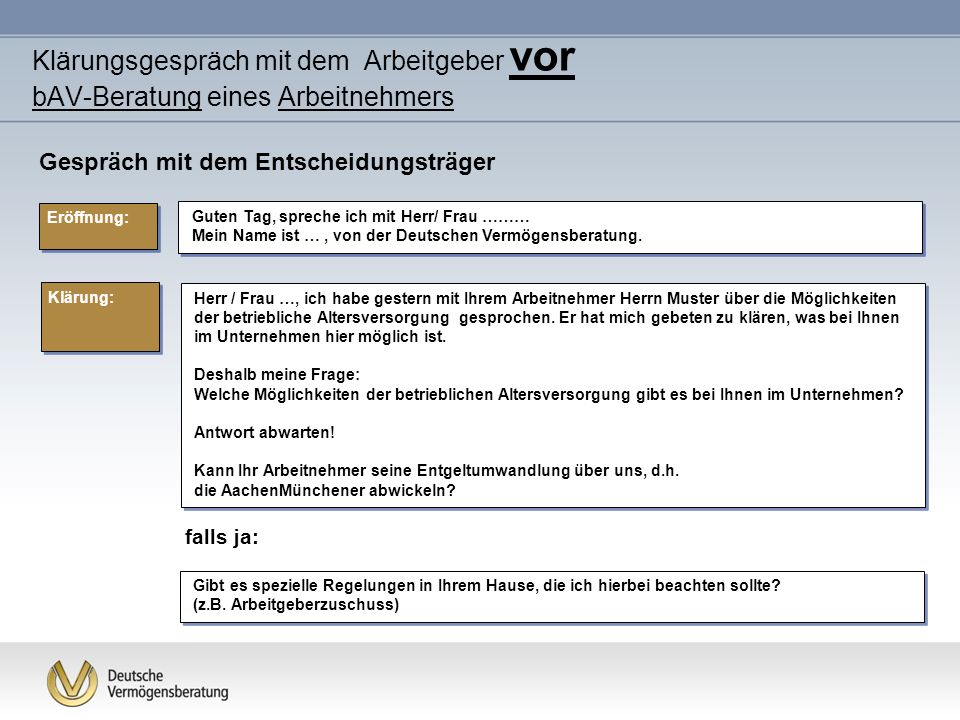 Klärungsgespräch mit dem Arbeitgeber vor bAV-Beratung eines Arbeitnehmers