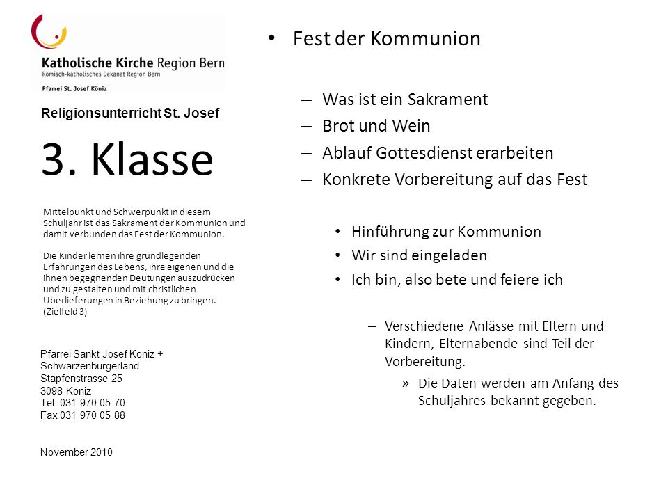 3. Klasse Fest der Kommunion Was ist ein Sakrament Brot und Wein