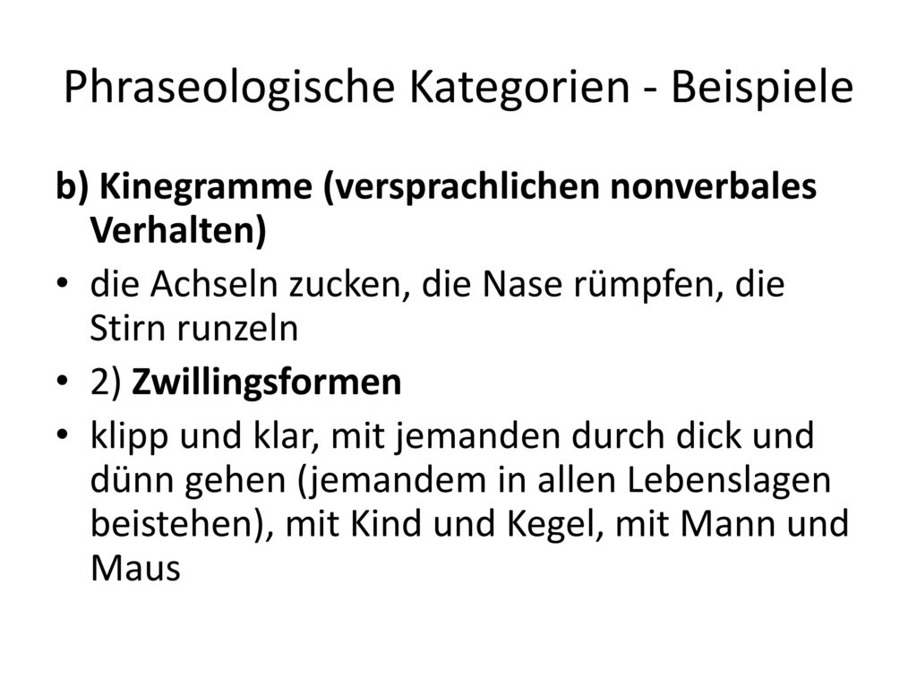 Phraseologische Kategorien - Beispiele