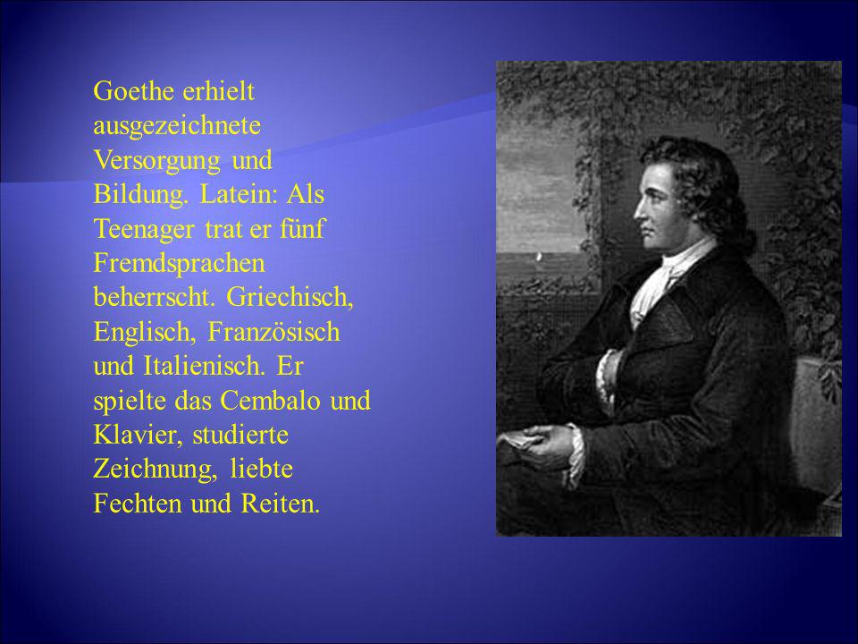 Goethe erhielt ausgezeichnete Versorgung und Bildung