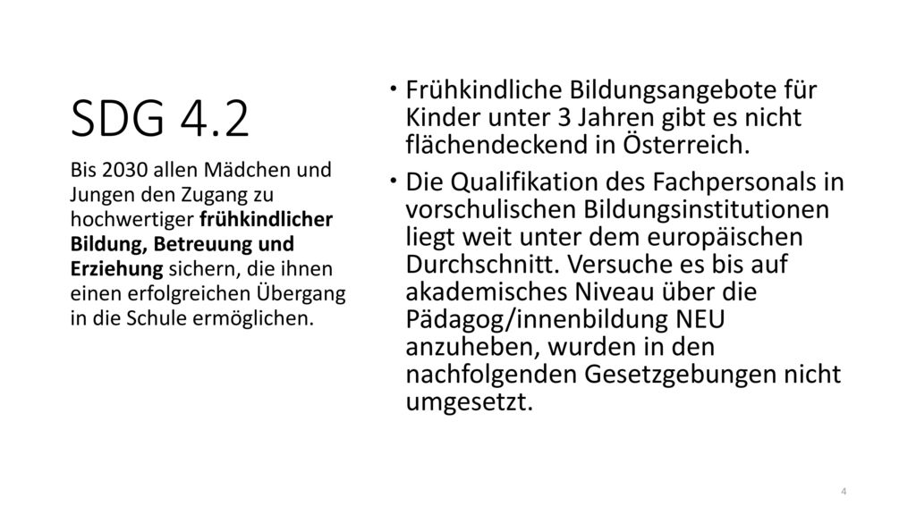 SDG 4.2 Frühkindliche Bildungsangebote für Kinder unter 3 Jahren gibt es nicht flächendeckend in Österreich.
