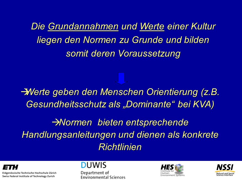 Die Grundannahmen und Werte einer Kultur liegen den Normen zu Grunde und bilden somit deren Voraussetzung