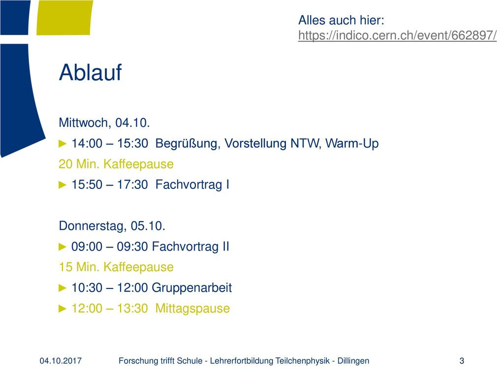 Forschung trifft Schule - Lehrerfortbildung Teilchenphysik - Dillingen