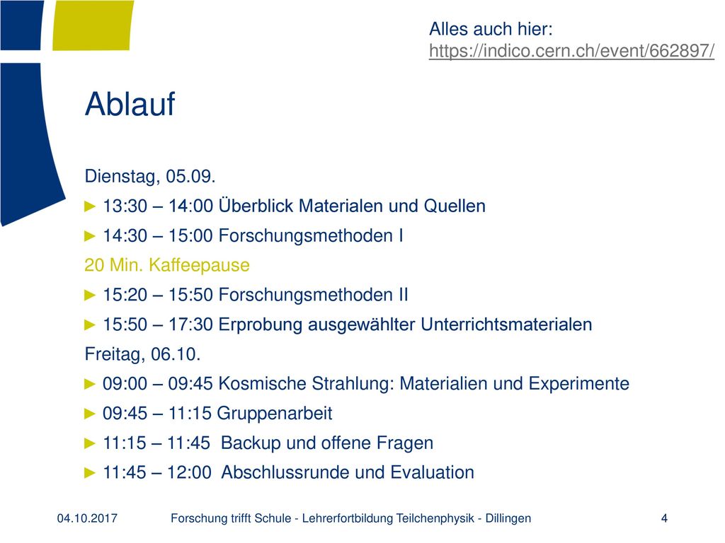 Forschung trifft Schule - Lehrerfortbildung Teilchenphysik - Dillingen