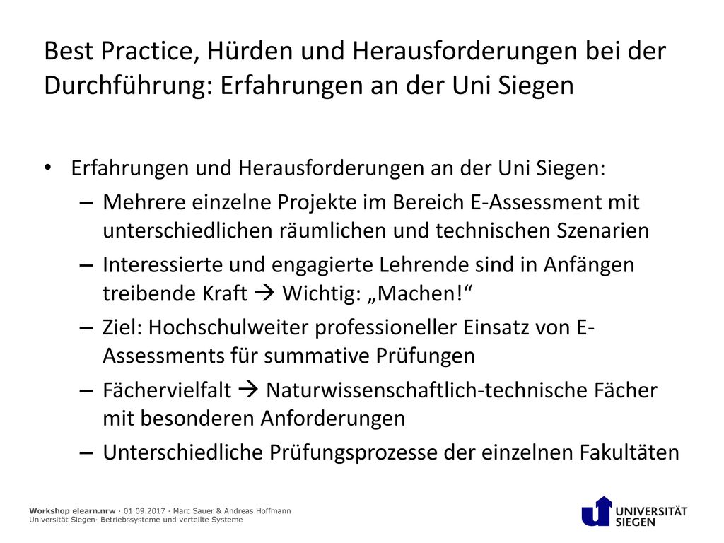 Best Practice, Hürden und Herausforderungen bei der Durchführung: Erfahrungen an der Uni Siegen