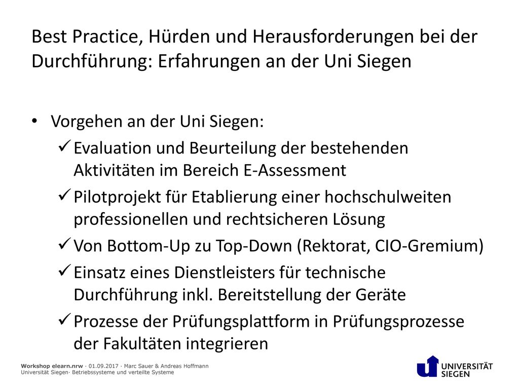 Best Practice, Hürden und Herausforderungen bei der Durchführung: Erfahrungen an der Uni Siegen