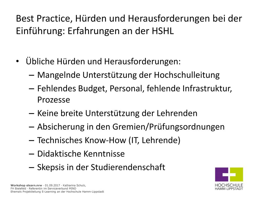 Best Practice, Hürden und Herausforderungen bei der Einführung: Erfahrungen an der HSHL
