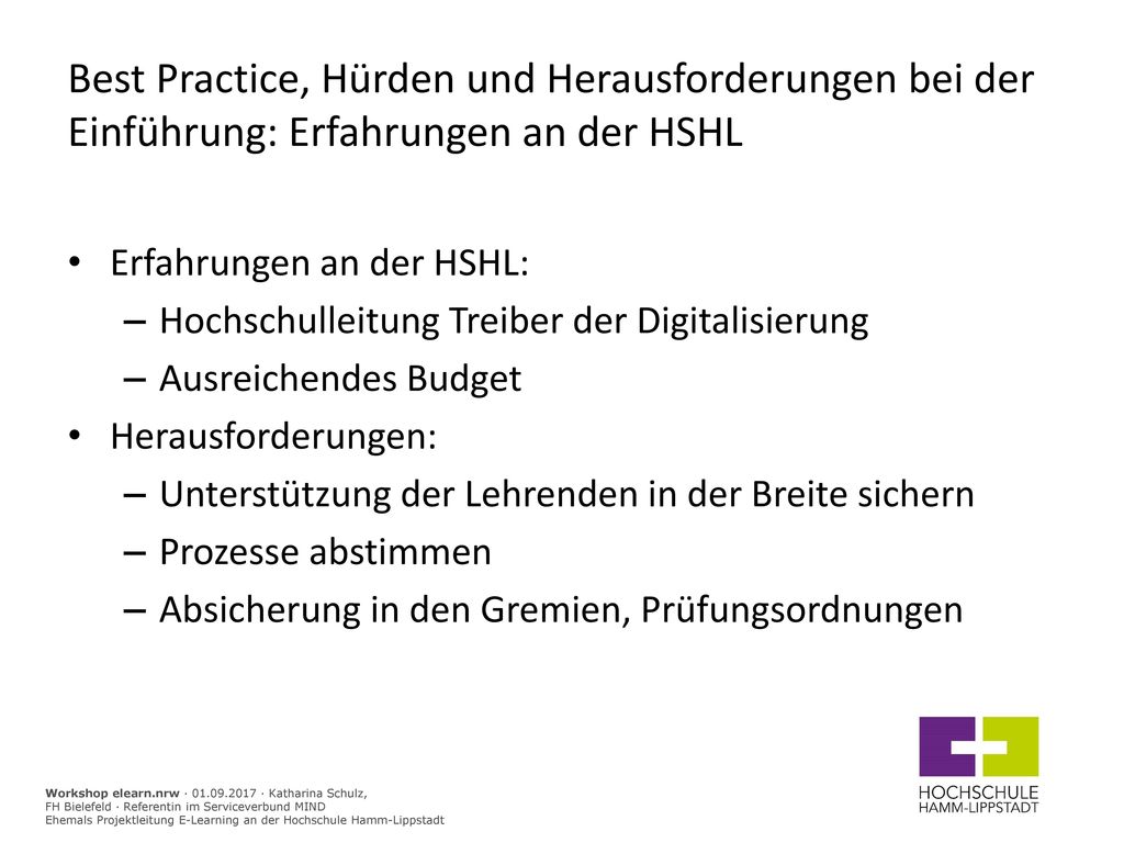 Best Practice, Hürden und Herausforderungen bei der Einführung: Erfahrungen an der HSHL